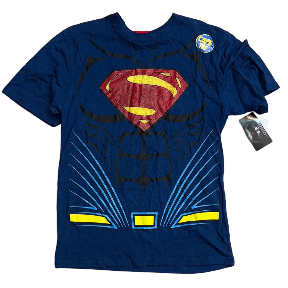 DC Comics Superman Boys XXL 18 Graphic Cape T-Shirt Superhero Costume NWT
